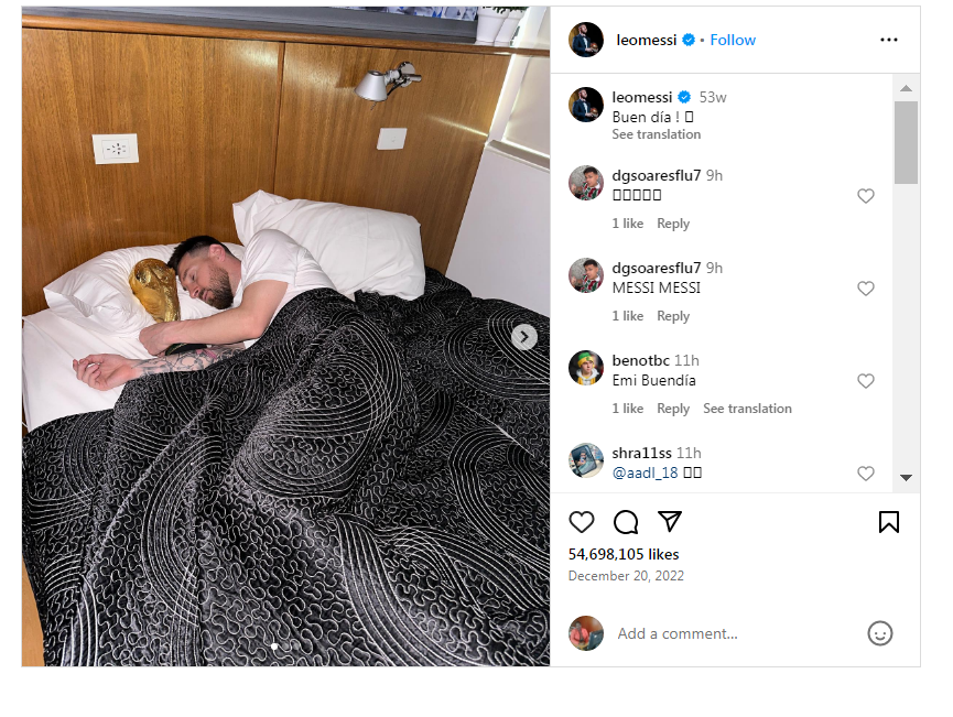 Top 10 Most-Liked Instagram Posts of All Times 11 Messi with FIFA Trophy