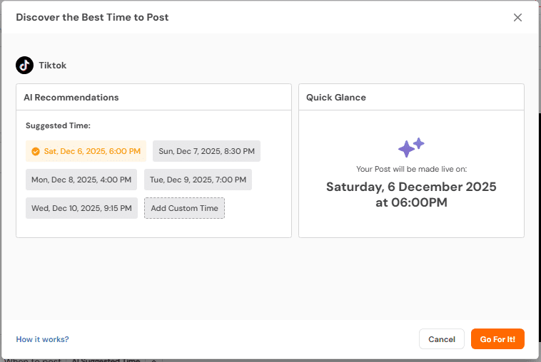 Social Champ’s Best Time to Post Feature