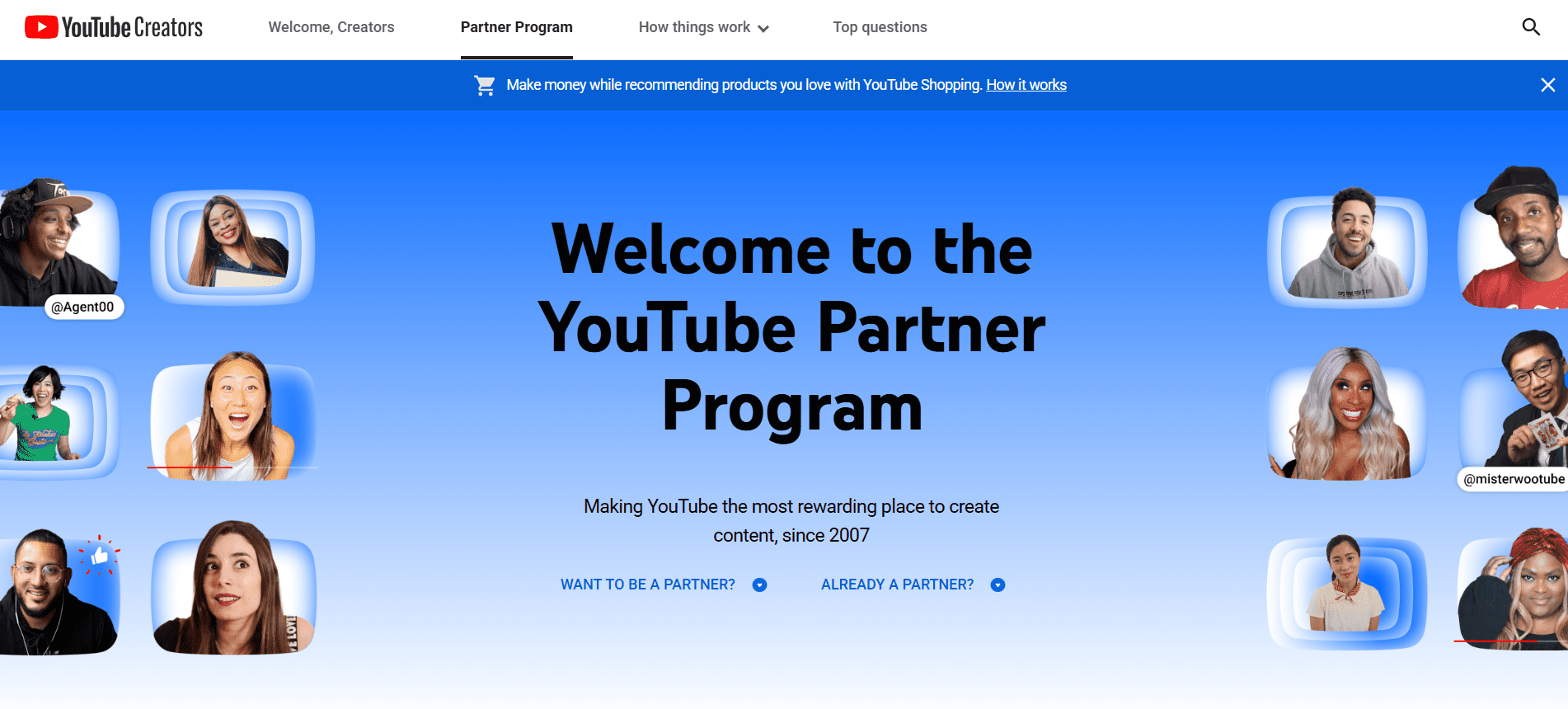 YouTube Partner Program Landing Page