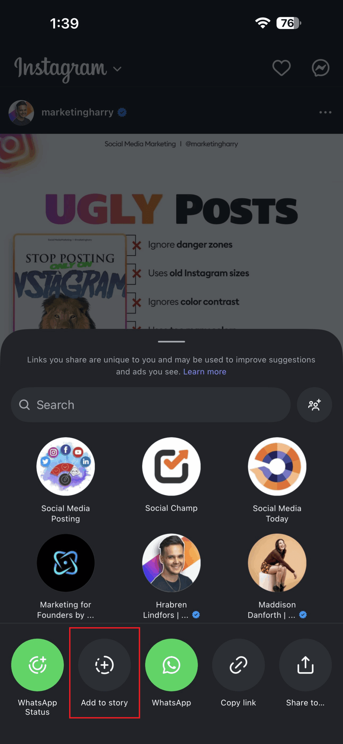 Add the Post to Your Story