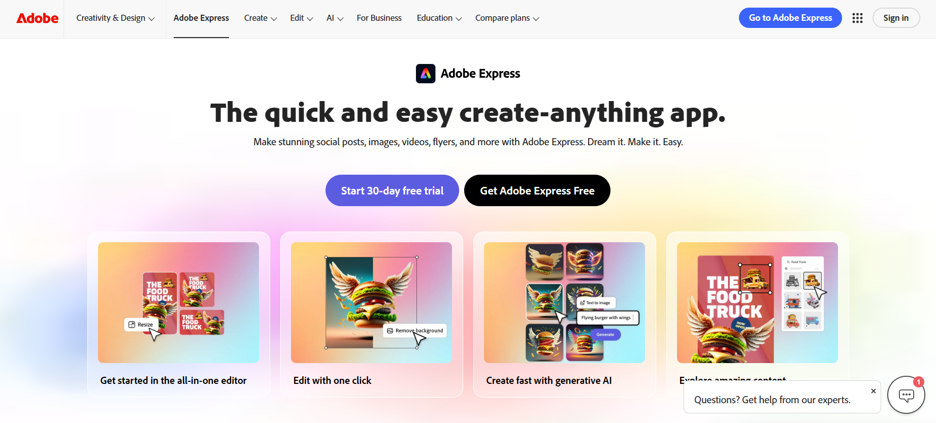 Adobe Express’ Landing Page