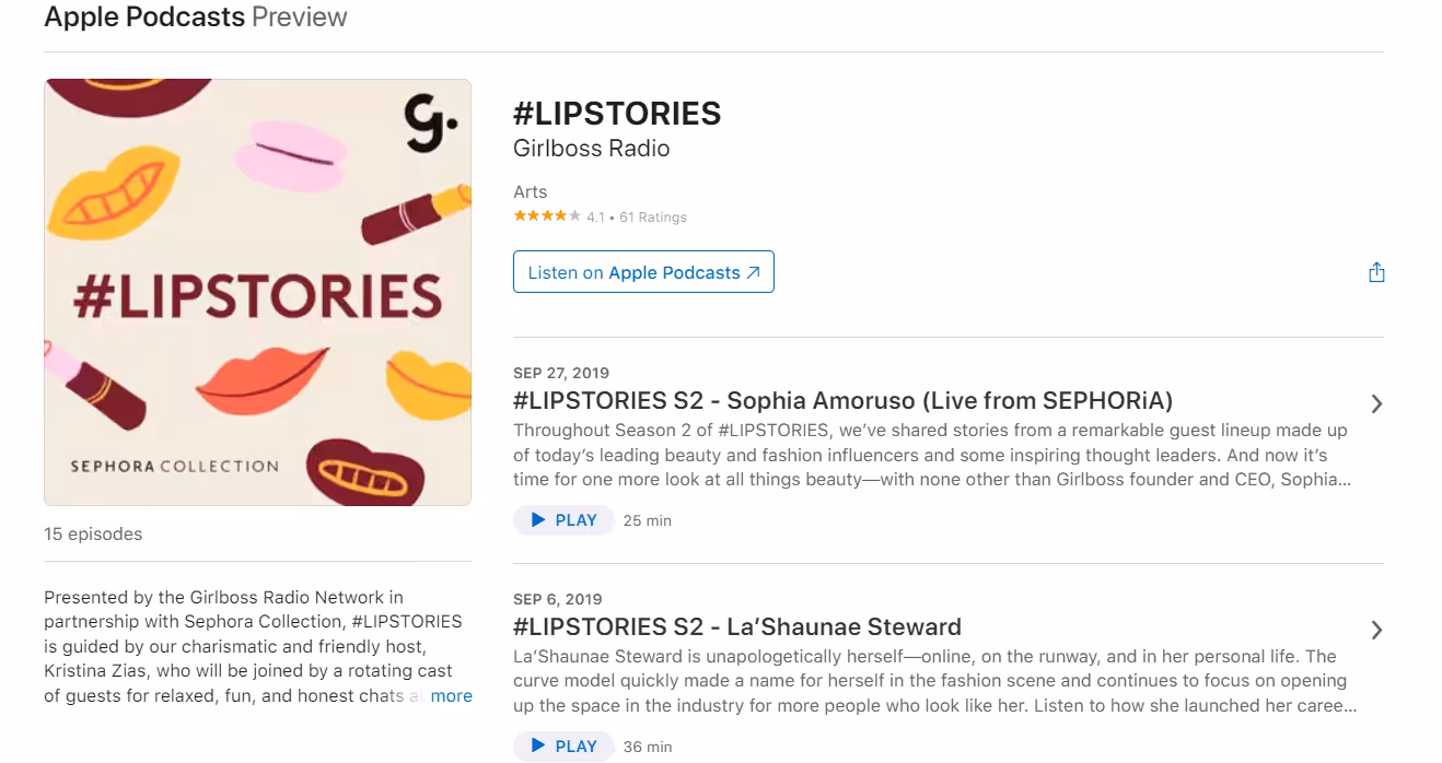 The Ultimate Guide to Content Distribution in 2026 7 A snapshot of a podcast by Sephora for content distribution