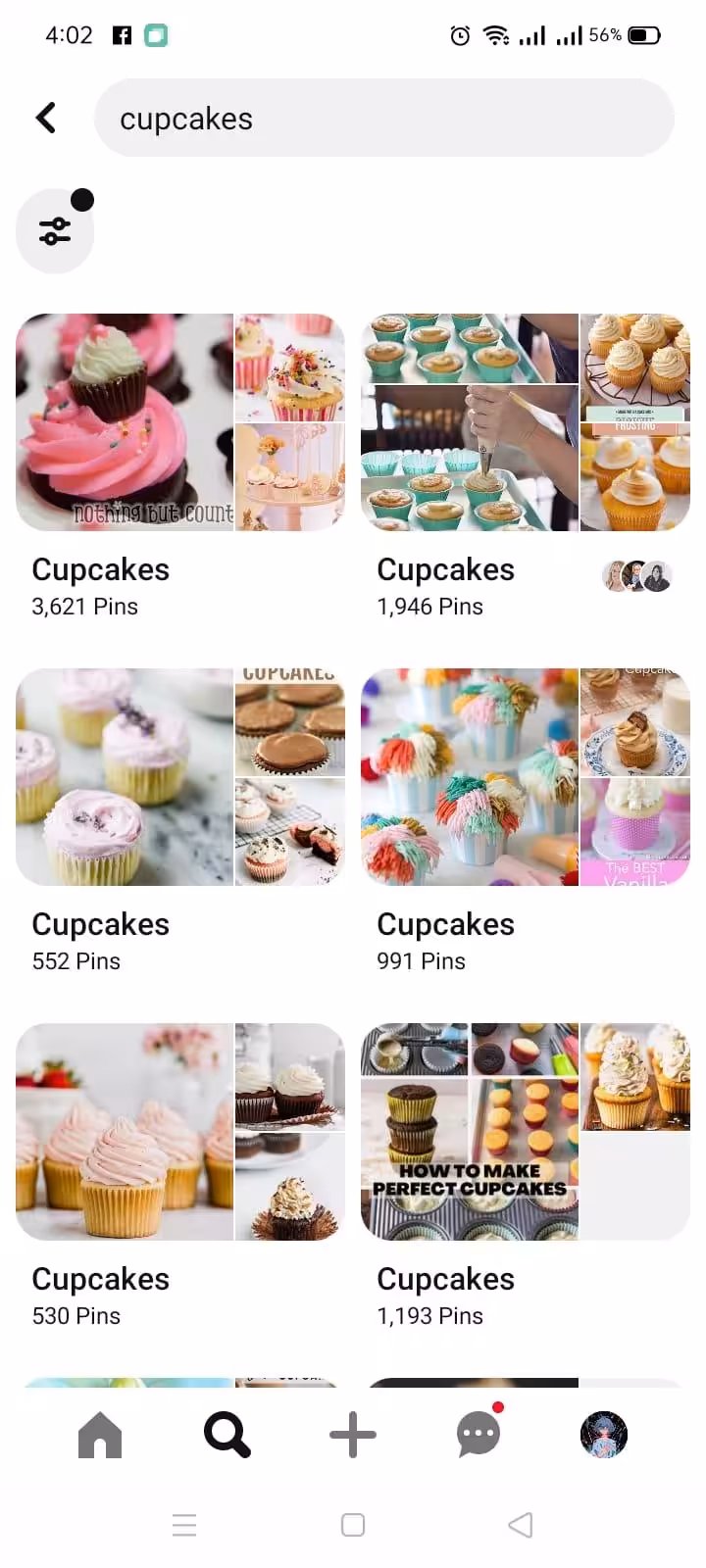 A snapshot of Pinterest boards