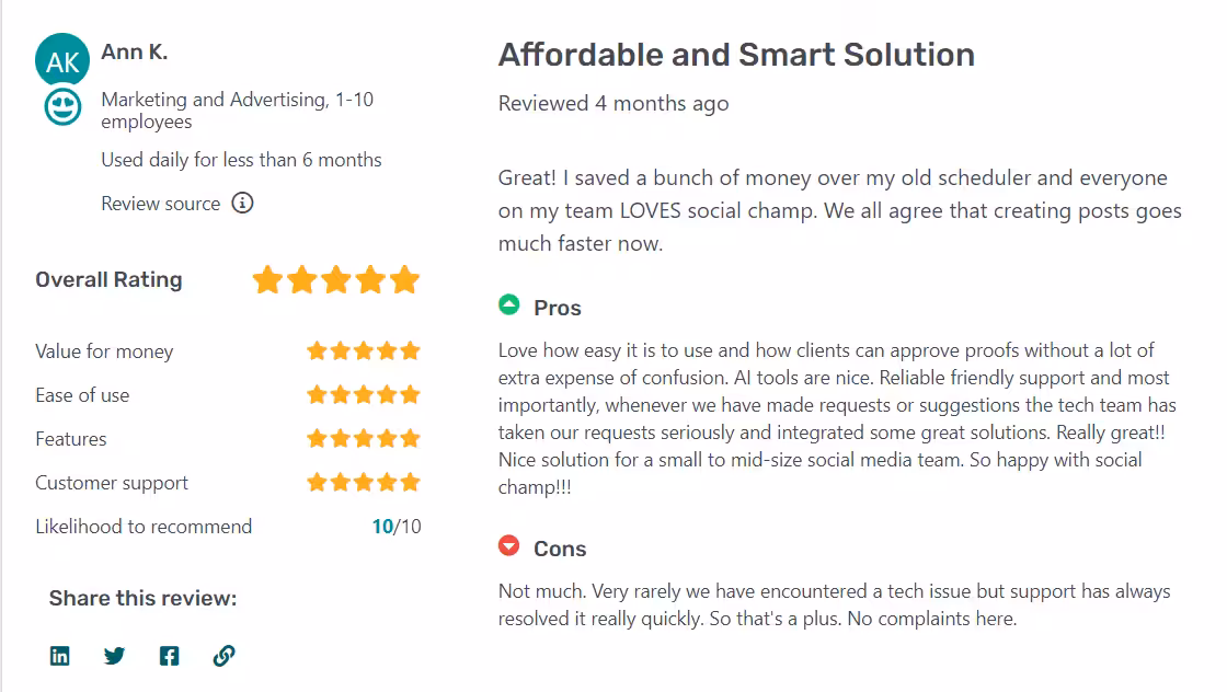 SocialPilot Reviews: Is the Tool Worth the Money in 2026 12 A snapshot of Social Champ's review on user interface.