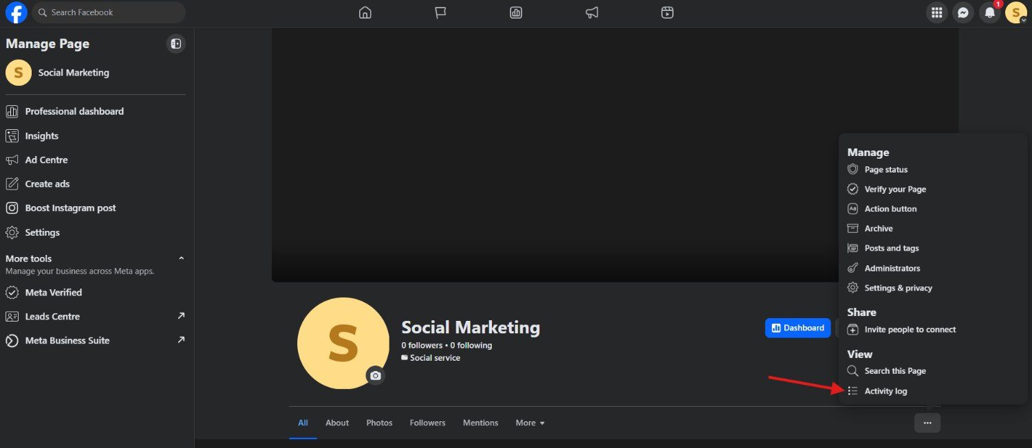 Select “Activity Log”