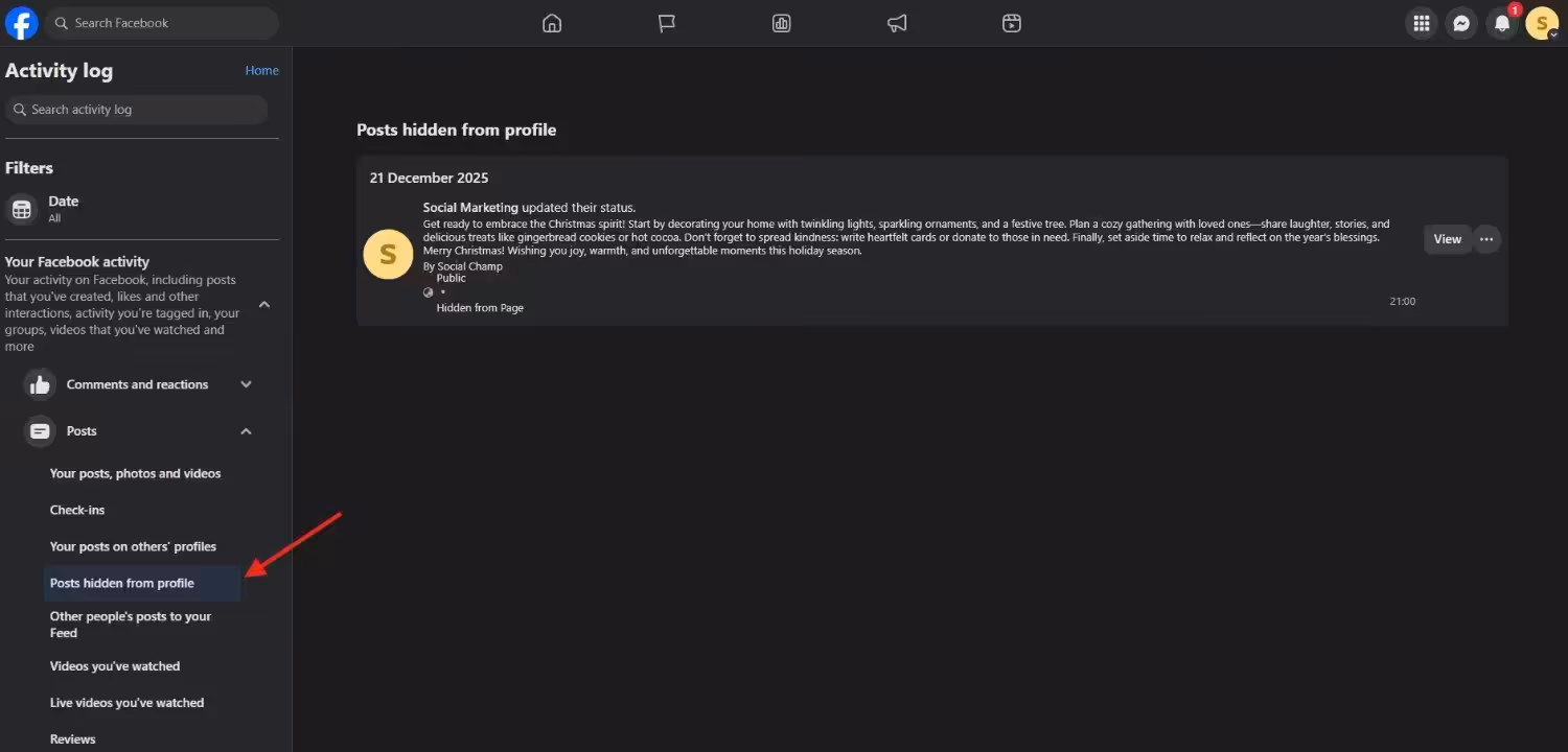How to Unhide a Post on Facebook: Step-By-Step Fix for Hidden Posts 20 Select "Posts Hidden from Profile"