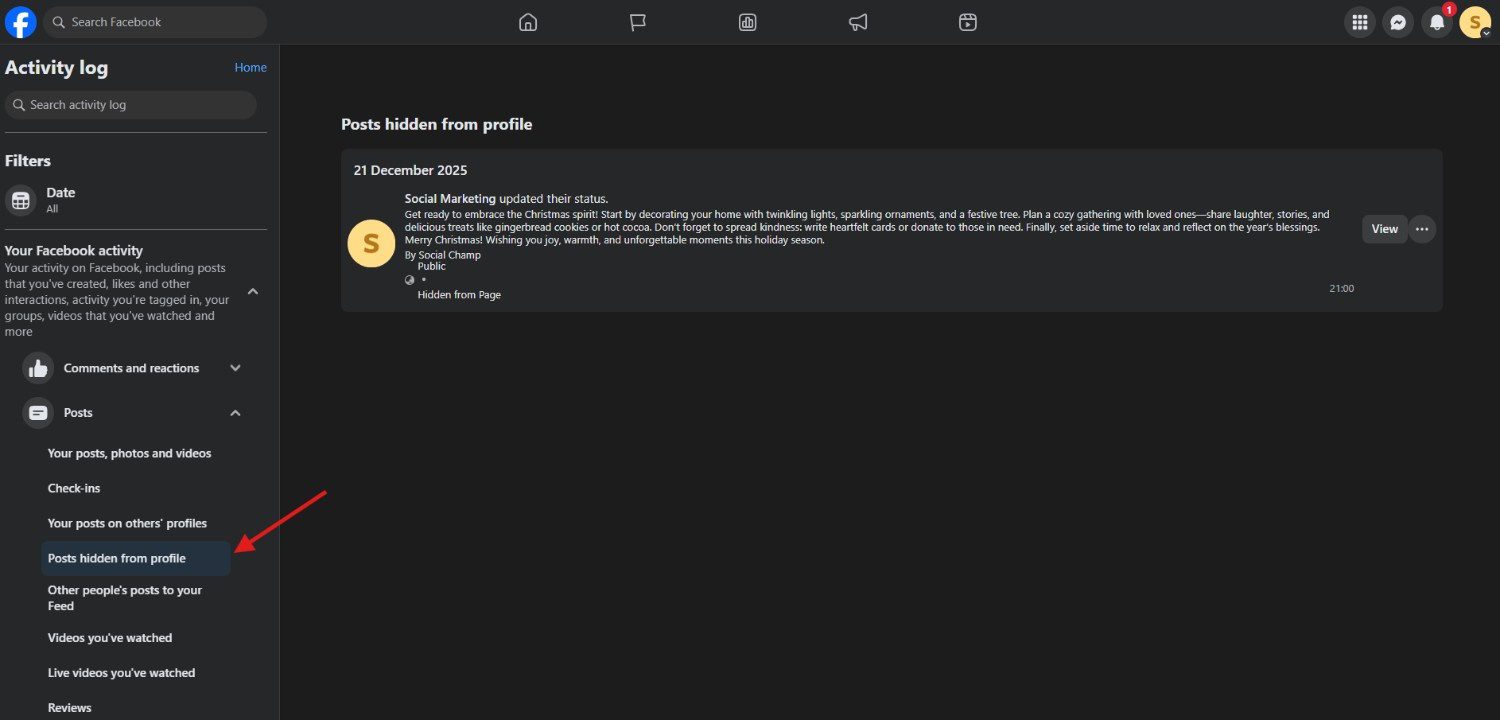 Select "Posts Hidden from Profile"