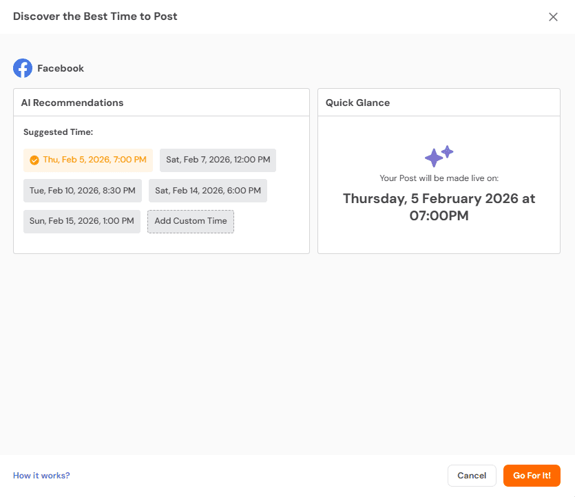 Social Champ's Best Time to Post Feature