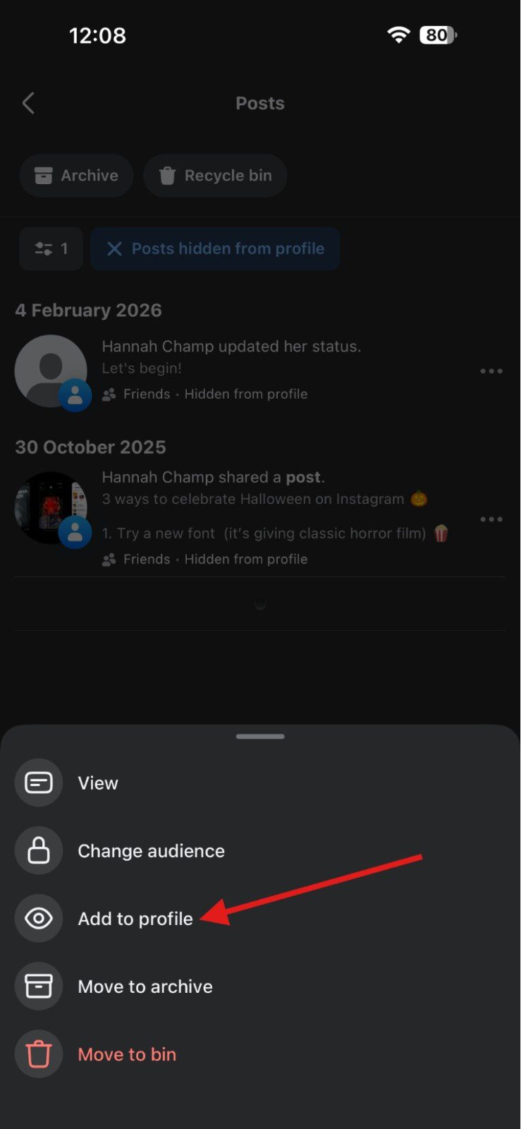 Tap “Add to Profile”