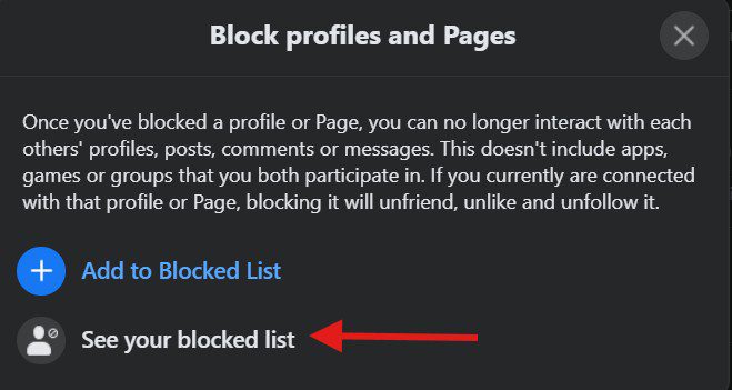 Click "See Your Blocked List"