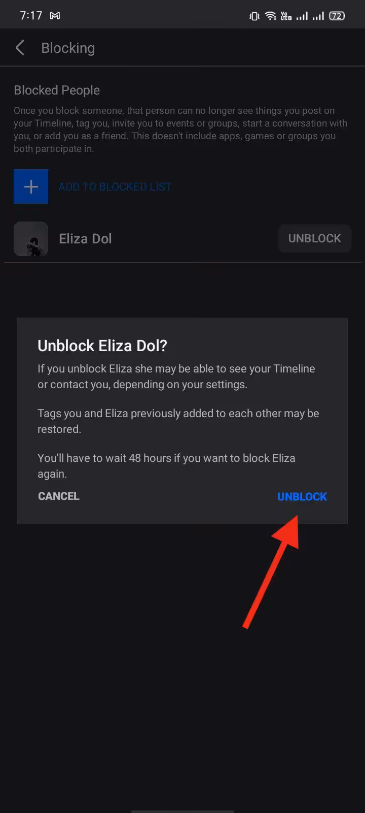 Tap "Unblock" Again to Confirm