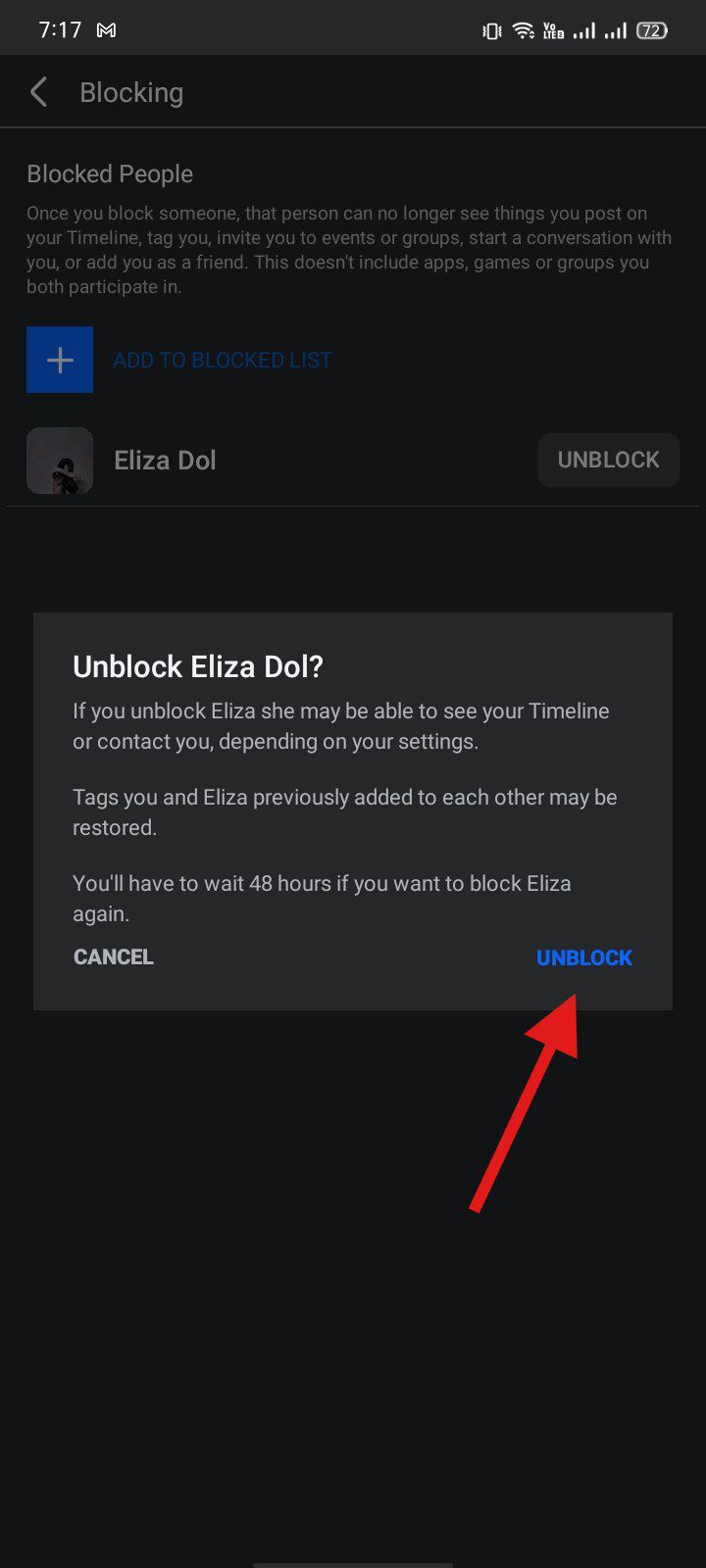 Tap "Unblock" Again to Confirm