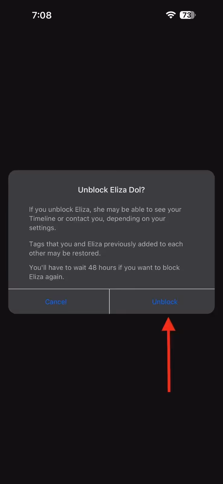 Tap "Unblock" Again to Confirm