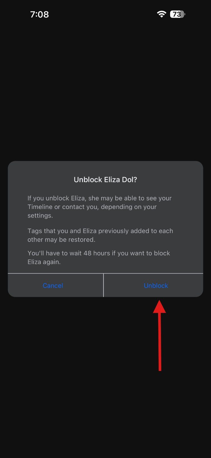 Tap "Unblock" Again to Confirm