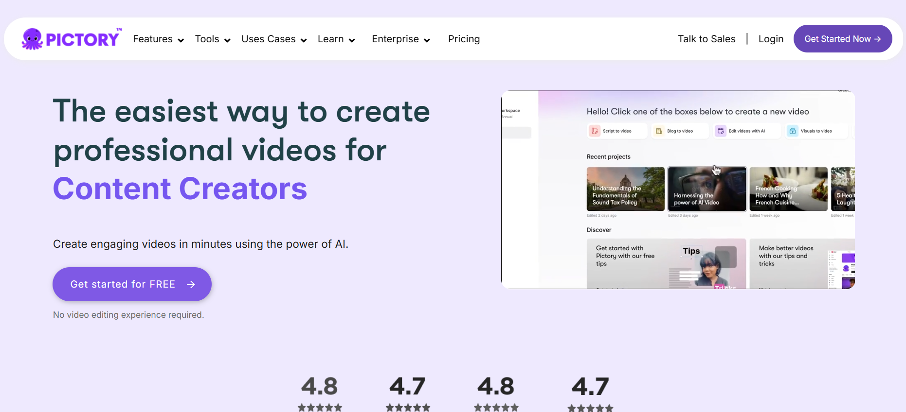 Pictory’s Homepage