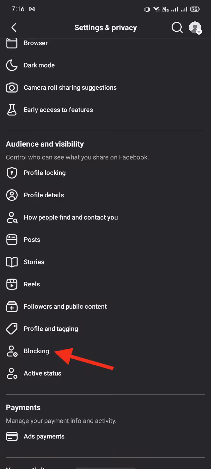 Tap "Blocking"