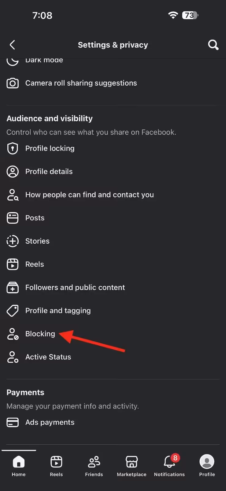 Tap "Blocking"
