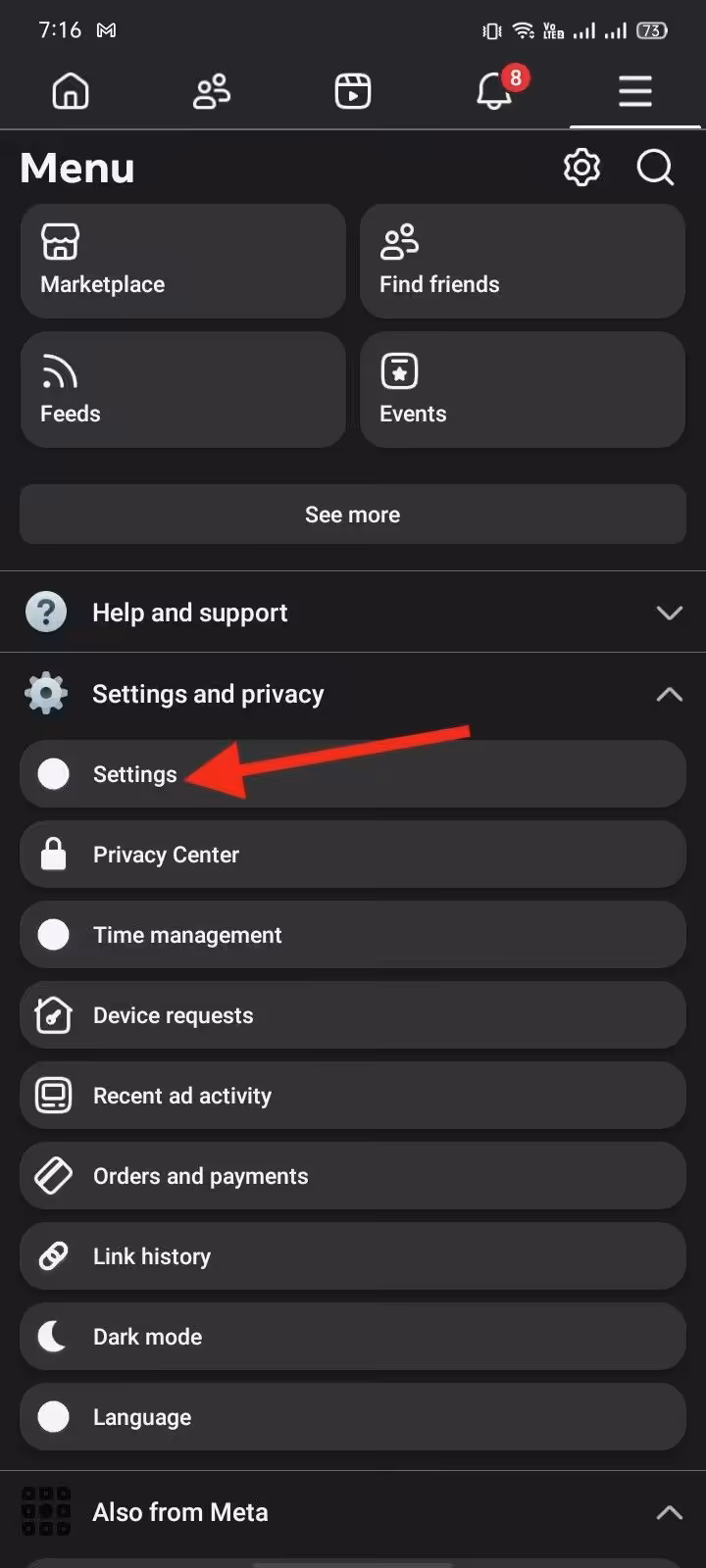Tap "Settings"