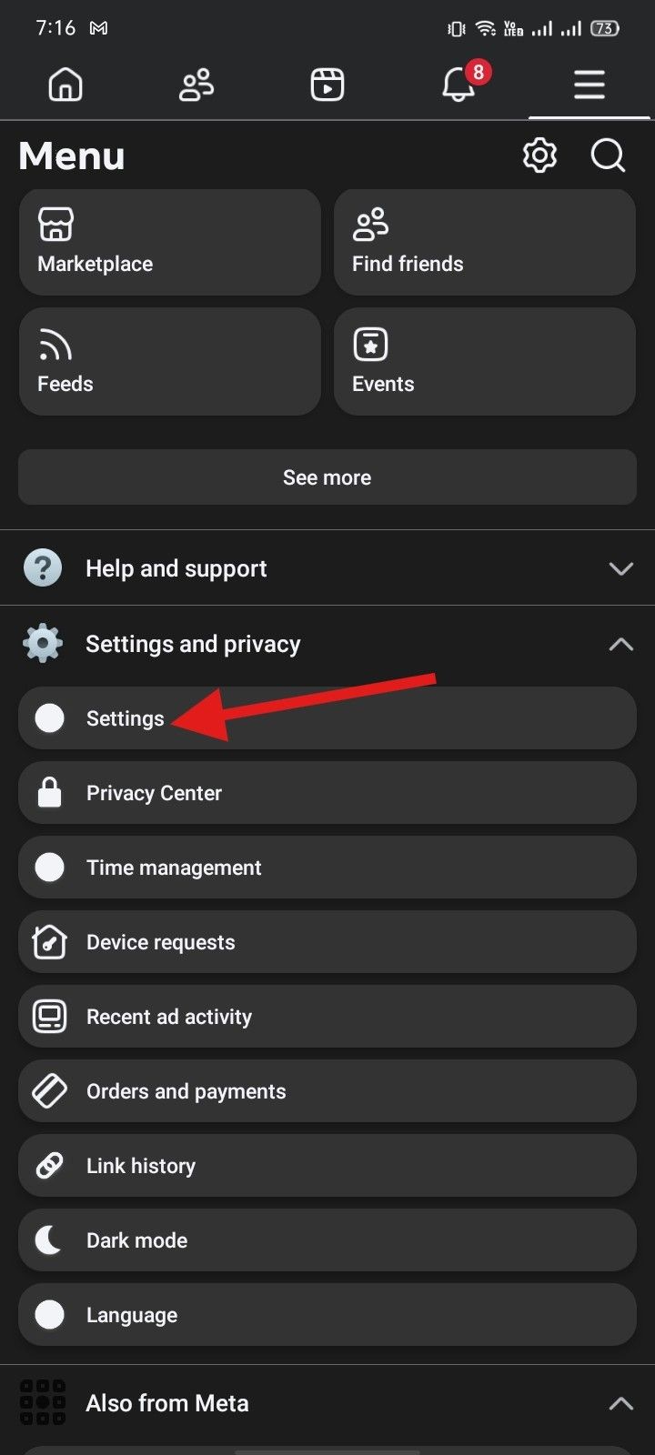 Tap "Settings"