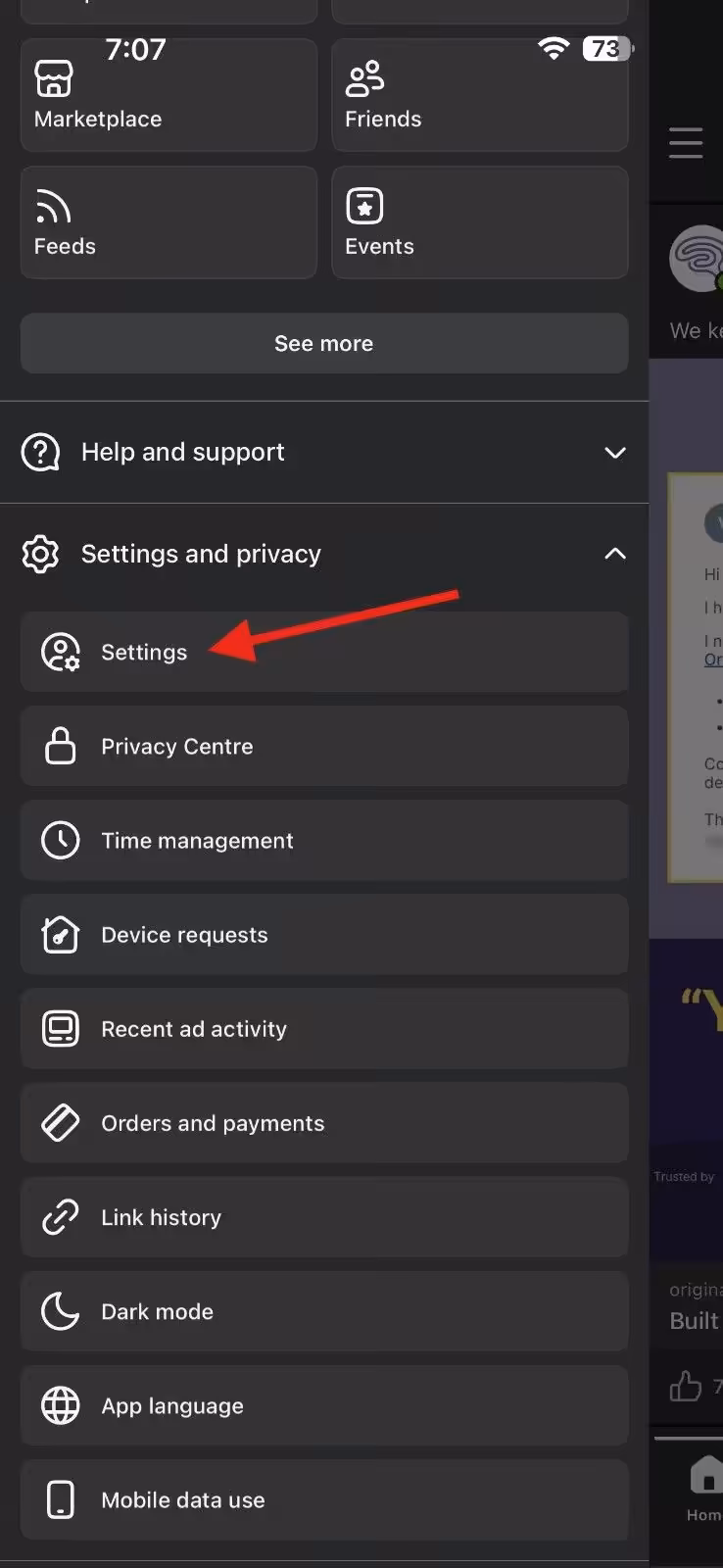 Tap "Settings"