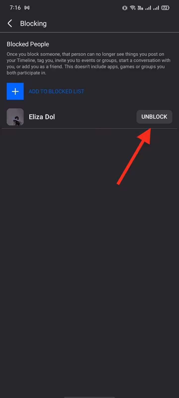 Tap "Unblock"