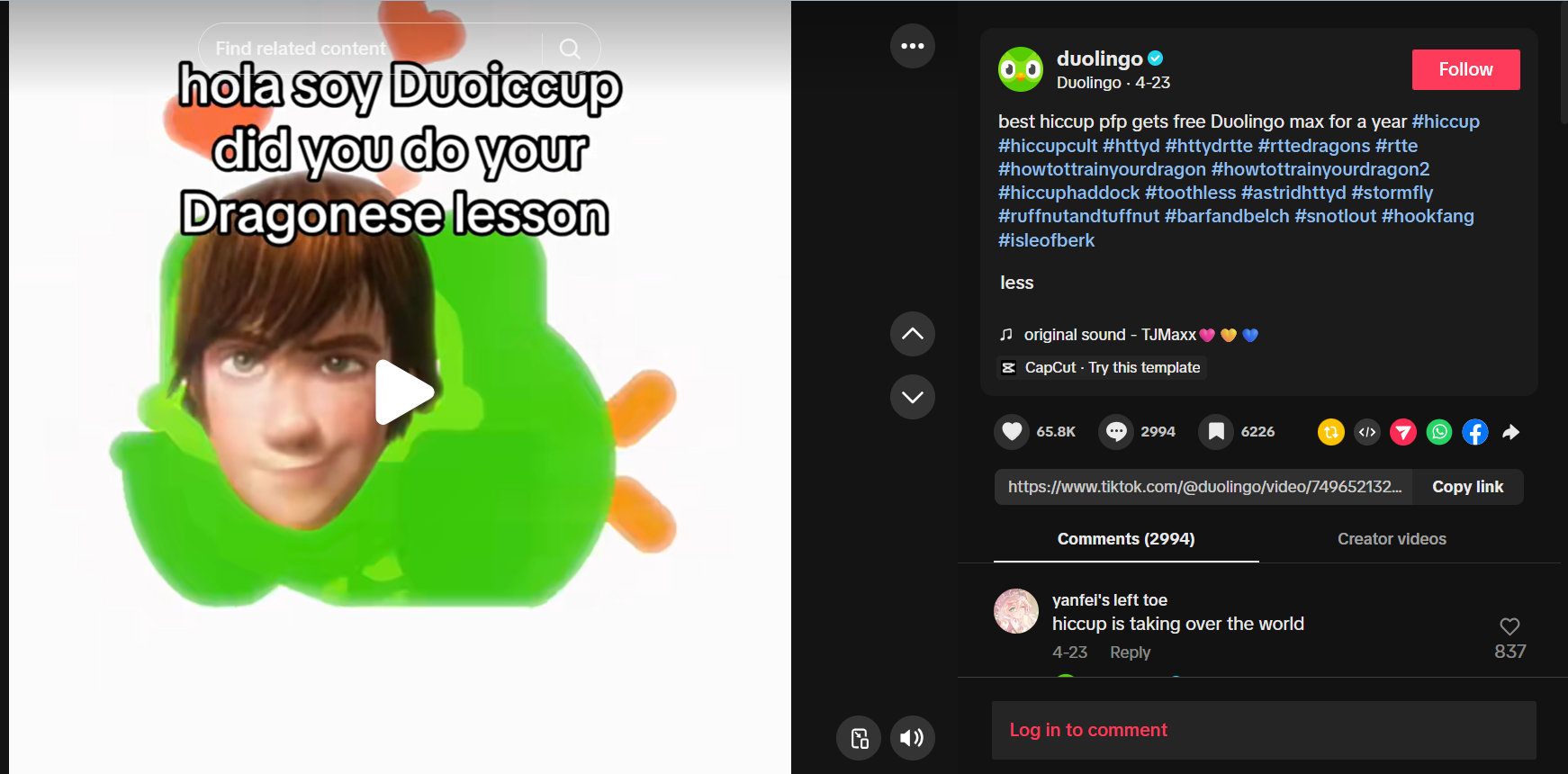 TikTok Post by Duolingo
