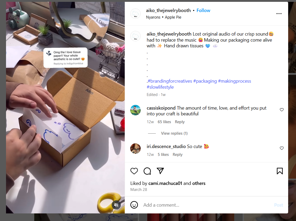 Example of Comment as a Reel on Instagram