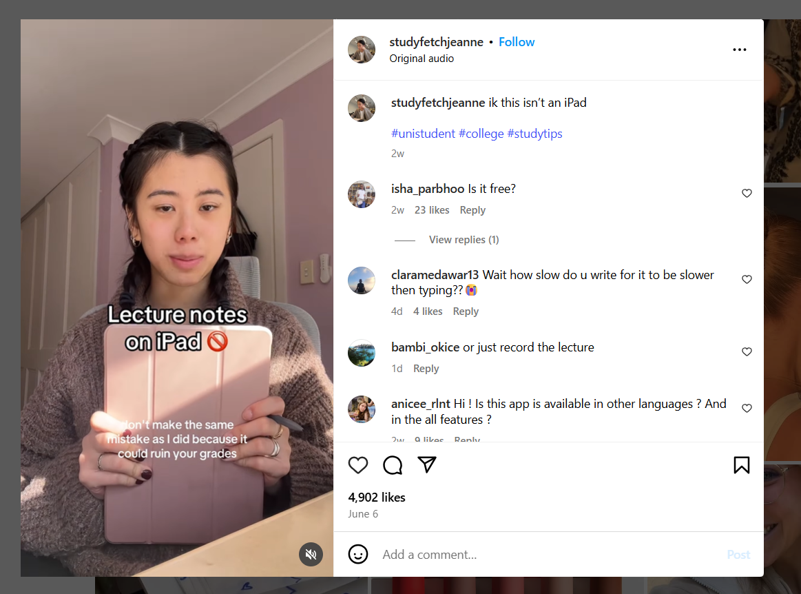 Example of Subtitled Reel on Instagram