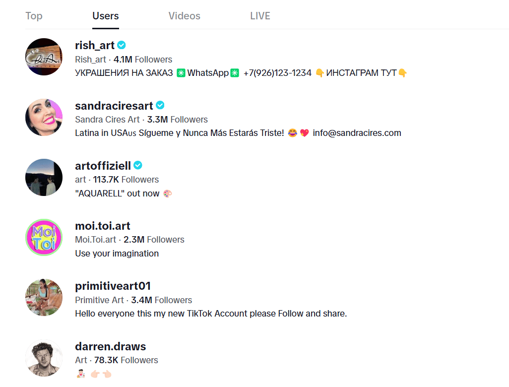 150 Creative TikTok Username Ideas for 2026 14 Screenshot of TikTok Art and Photography Accounts