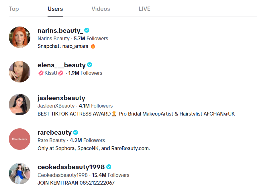 150 Creative TikTok Username Ideas for 2026 7 Screenshot of TikTok Beauty and Fashion Accounts