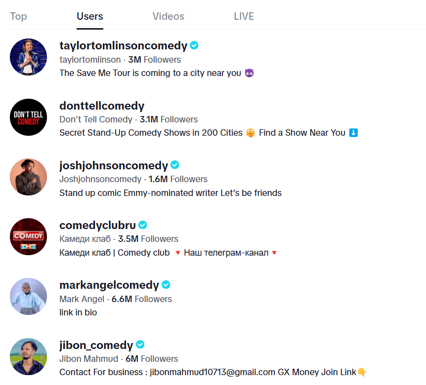 150 Creative TikTok Username Ideas for 2026 10 Screenshot of TikTok Comedy and Entertainment Accounts