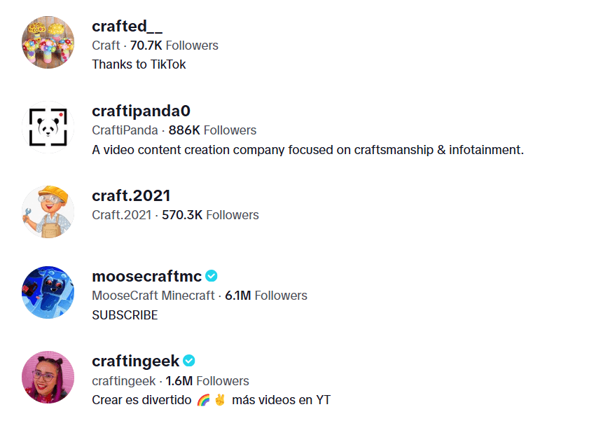 150 Creative TikTok Username Ideas for 2026 16 Screenshot of TikTok DIYs and Crafts Accounts
