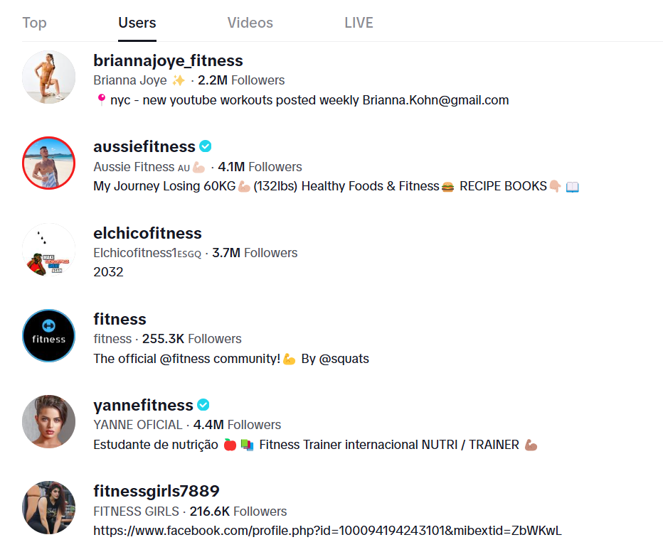 150 Creative TikTok Username Ideas for 2026 17 Screenshot of TikTok Health and Fitness Accounts