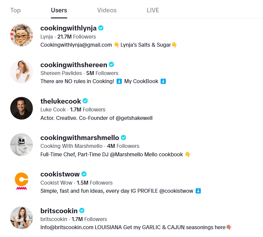 150 Creative TikTok Username Ideas for 2026 8 Screenshot of TikTok Food and Cooking Accounts