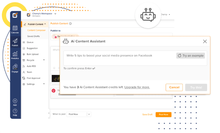 100+ Amazing AI Prompt Examples Everyone Can Use 6 A snapshot of Social Champ's dashboard