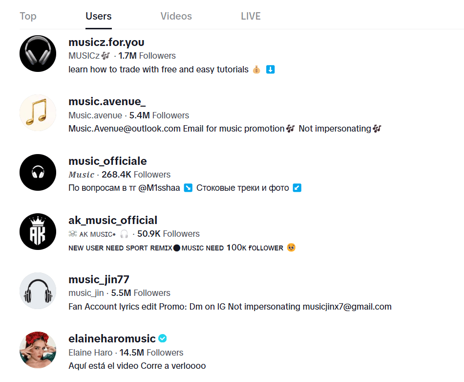 150 Creative TikTok Username Ideas for 2026 15 Screenshot of TikTok Music and Dance Accounts