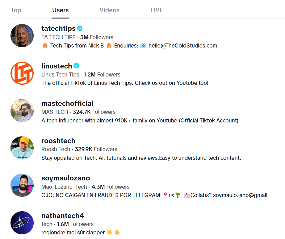 150 Creative TikTok Username Ideas for 2026 11 Screenshot of TikTok Tech and Innovation Accounts