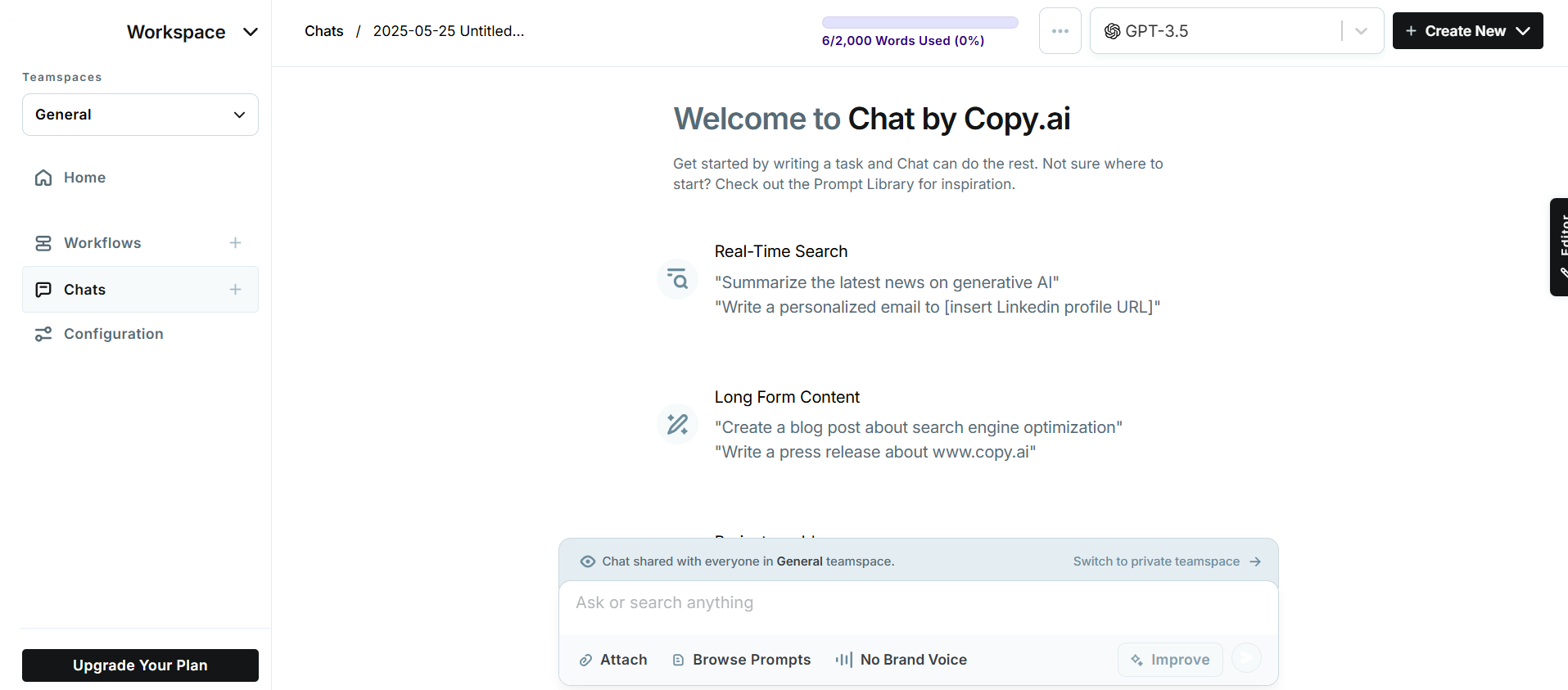 Copy.ai’s Dashboard