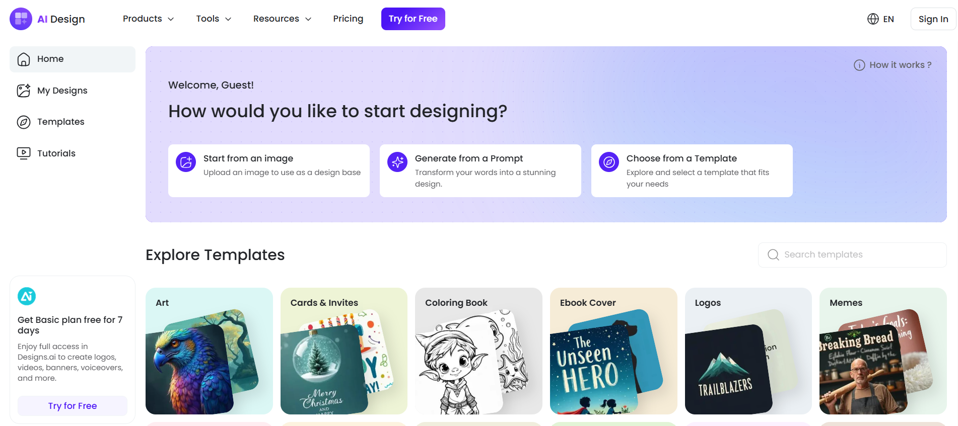 Design.ai’s Dashboard