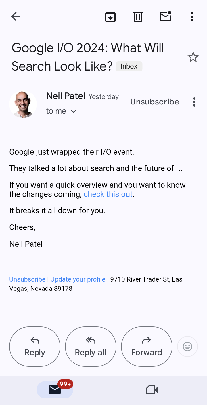 How to Increase Online Sales in 2026 7 A snapshot of email marketing campaign by Neil Patel