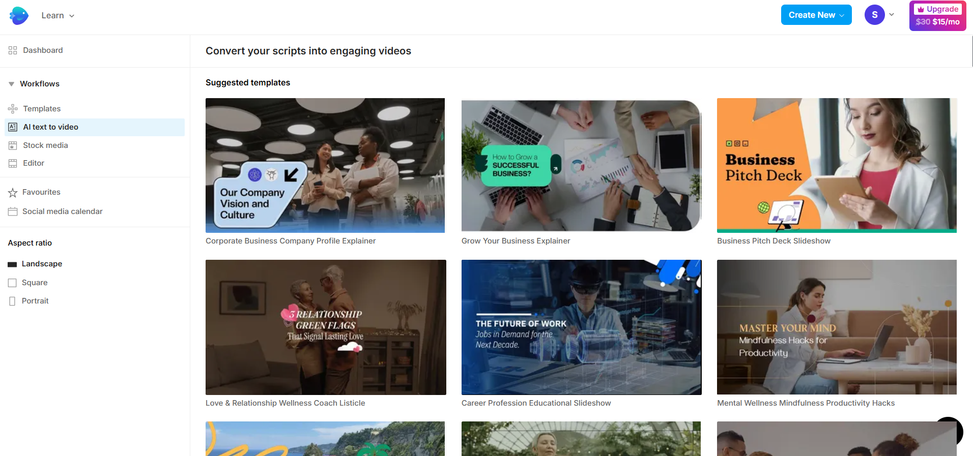Invideo AI’s Dashboard