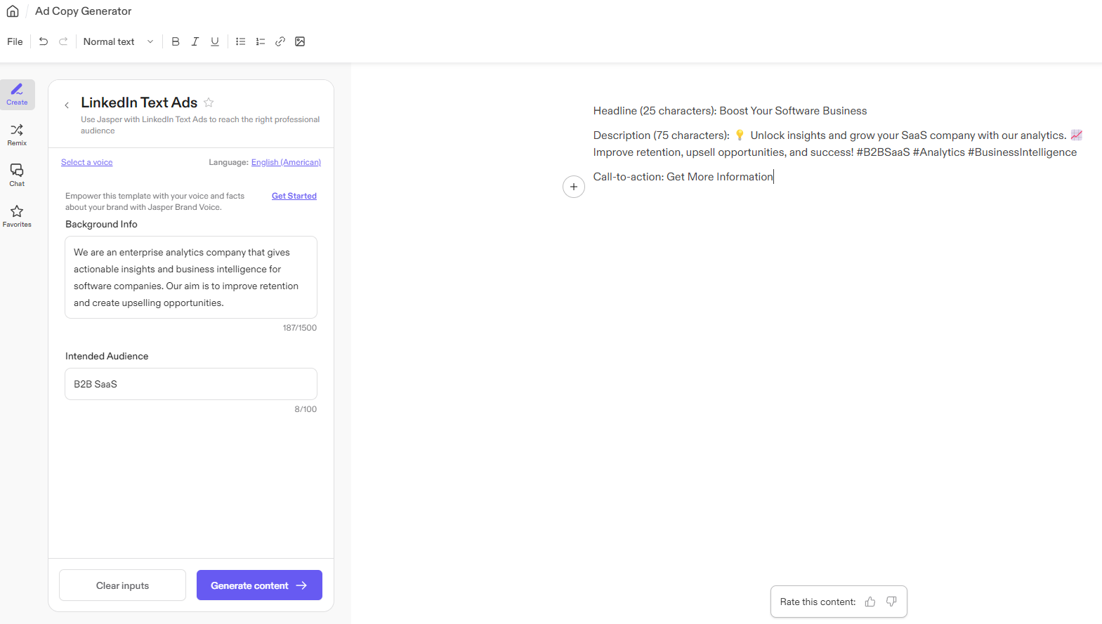 Jasper AI’s Dashboard