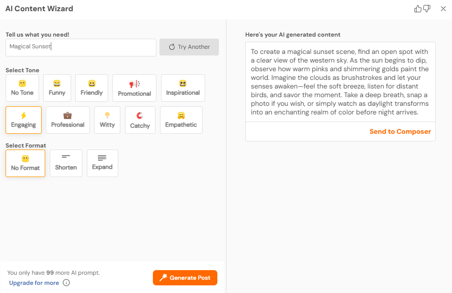 Social Champ’s AI Content Wizard