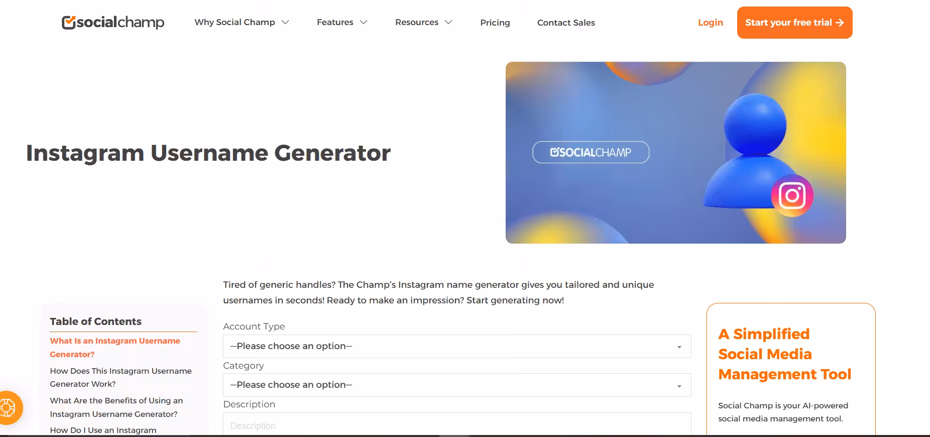 Social Champ's Free Username Generator