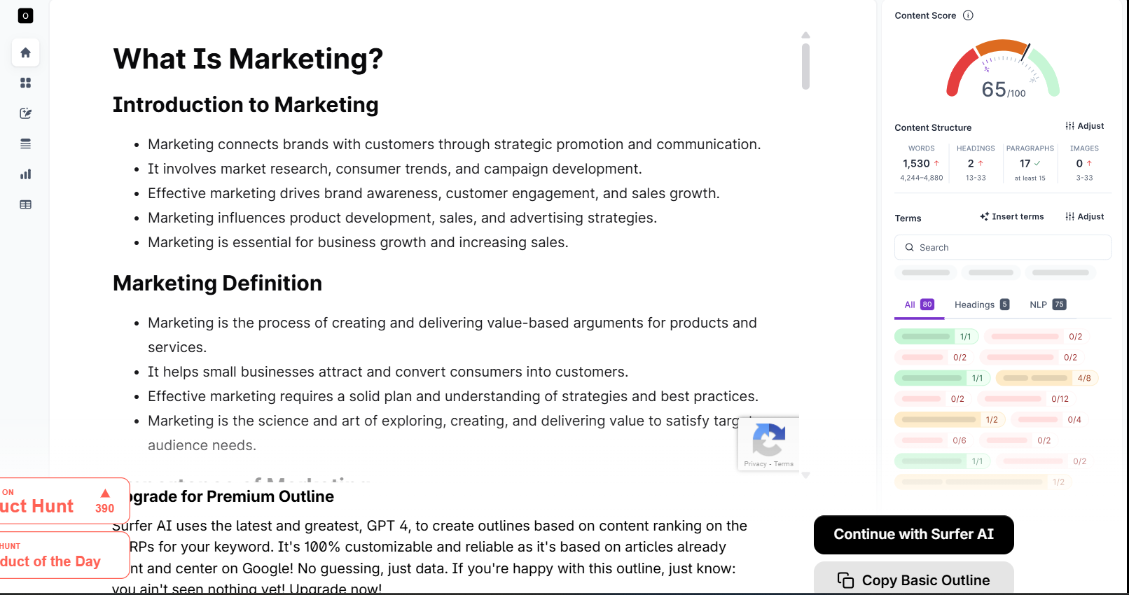 Surfer SEO’s Dashboard