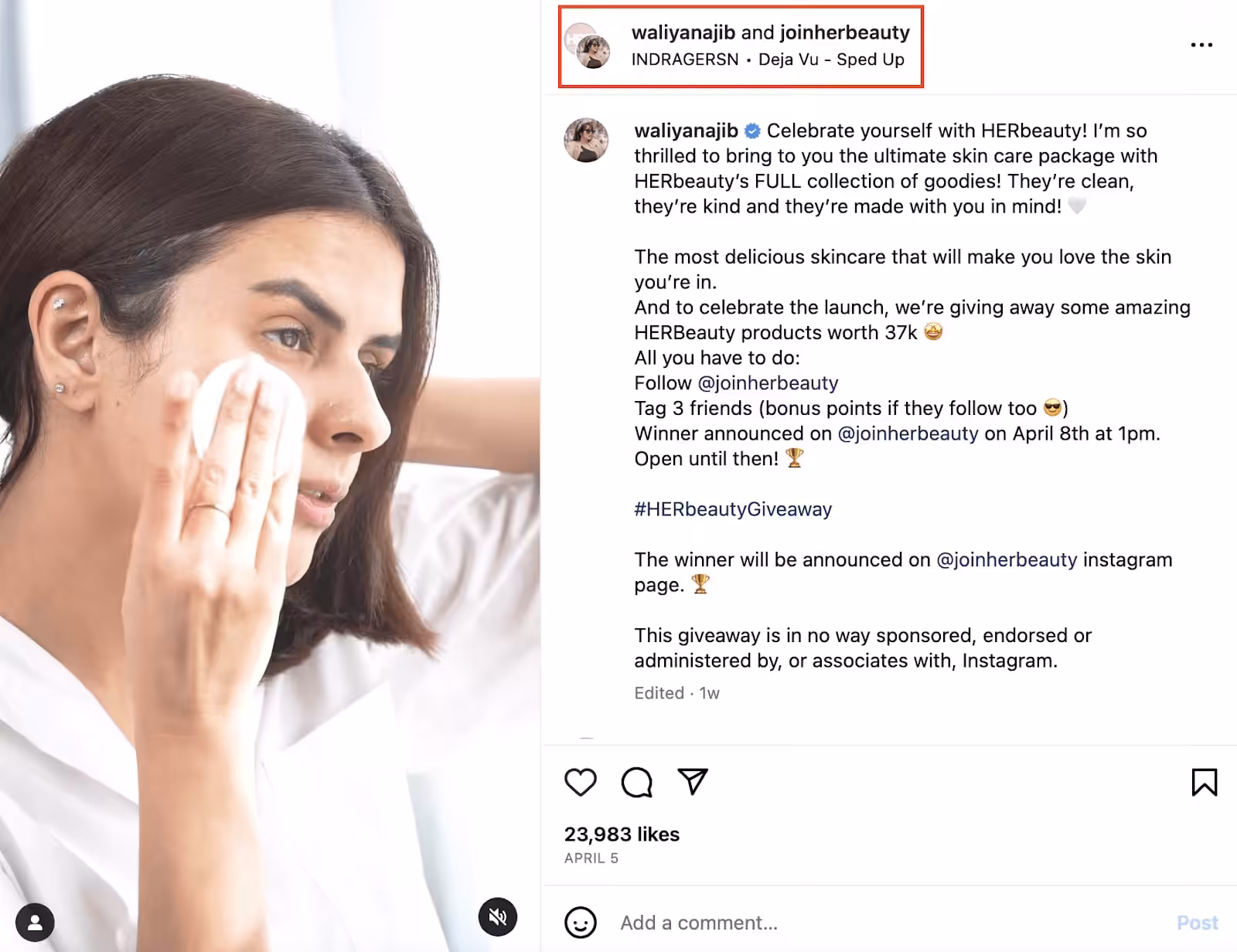Join Her Beauty's Partnership with Waliya Najib, an influencer, on Instagram