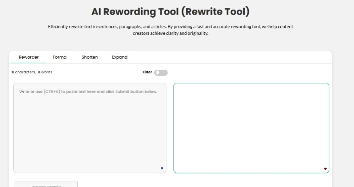 Rewritetool.net dashboard