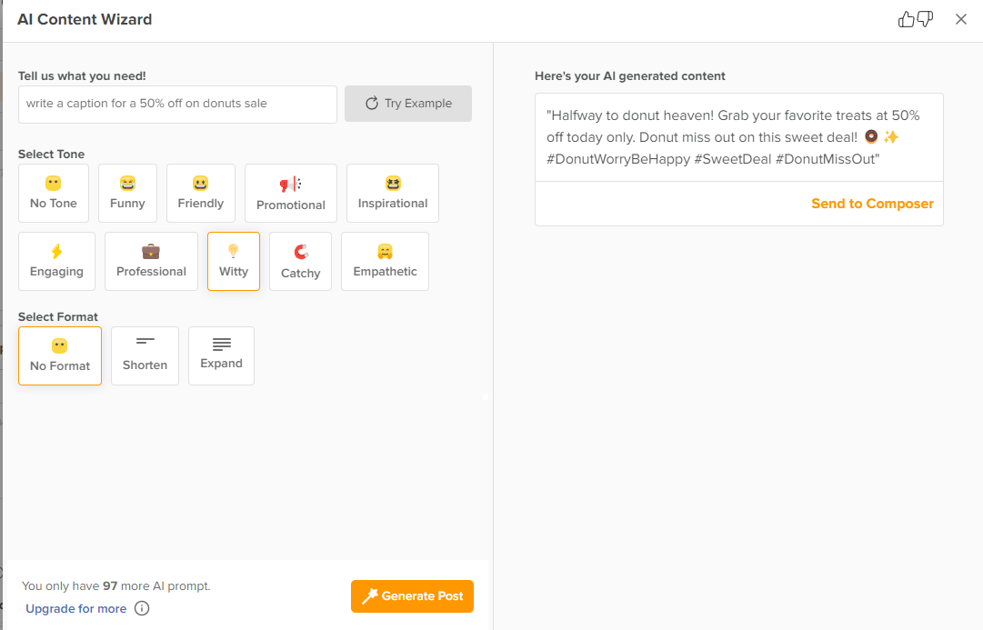 A snapshot of AI Content Wizard