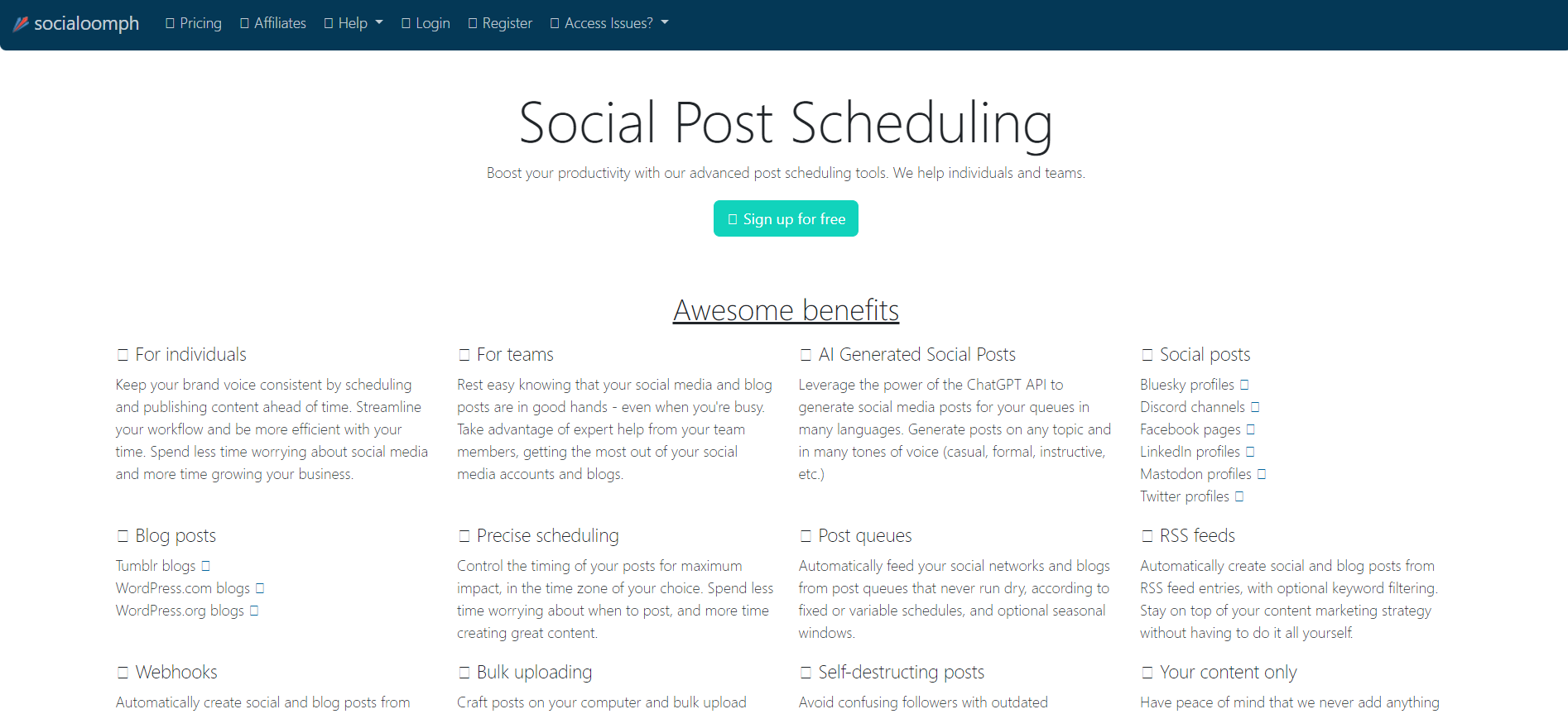 Top 13 Free & Low Cost Social Media Management Tools in 2026 8 SocialOomph's Webpage
