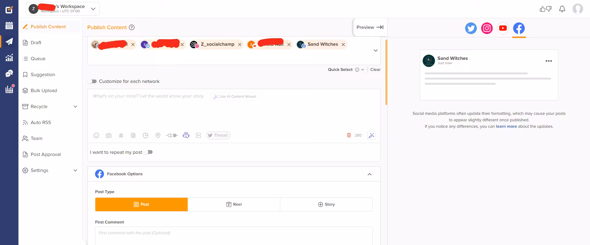 Social Champ's dashboard